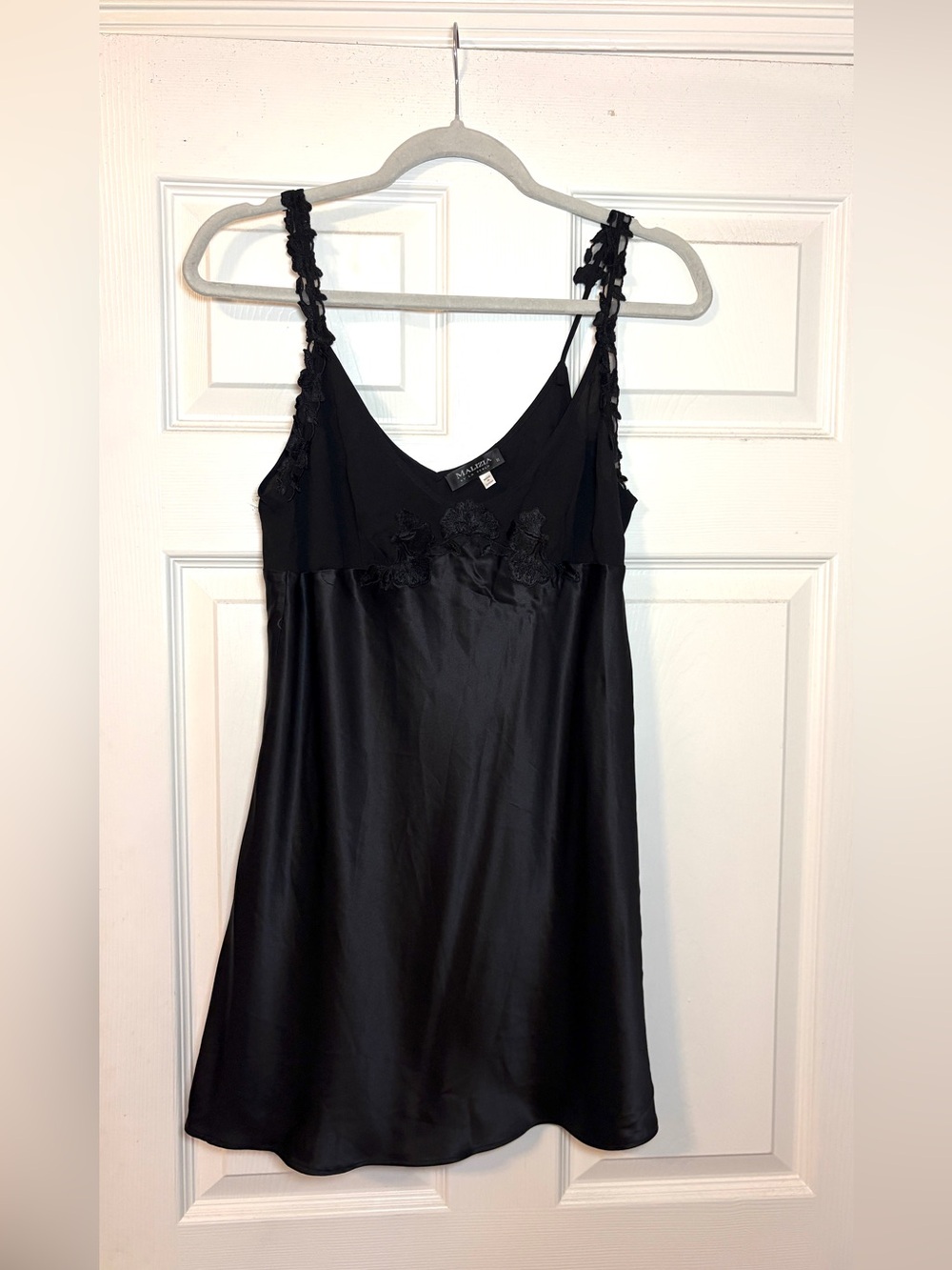 Vintage La Perla Black Satin silk black slip dress with Lace Straps